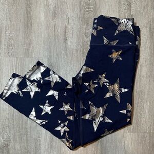 Aerie Navy Blue and Metallic Stars Leggings Size Medium Capri Length